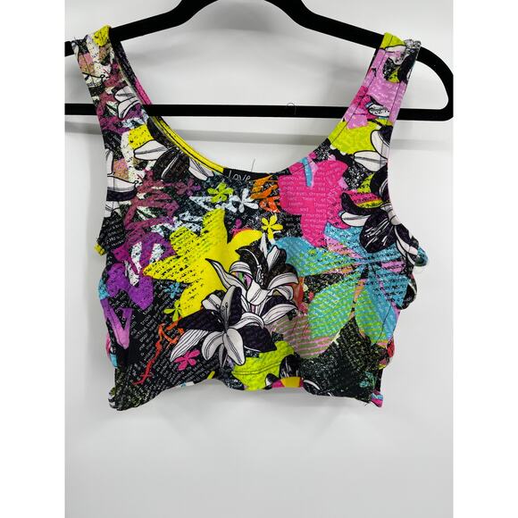 Love Womens Floral Athletic Crop Tank Top Side Cut Out Sleeveless NEW Large - Picture 11 of 11